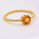 Natural Citrine Gemstone 925 Sterling Silver Beaded Ring