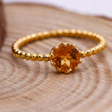 Natural Citrine Gemstone 925 Sterling Silver Beaded Ring