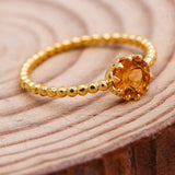 Natural Citrine Gemstone 925 Sterling Silver Beaded Ring