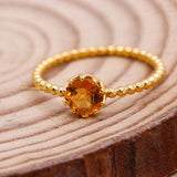 Natural Citrine Gemstone 925 Sterling Silver Beaded Ring