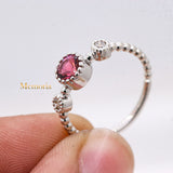 Natural Tourmaline With Diamond 925 Sterling Silver Beaded Ring