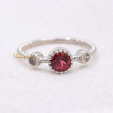 Natural Tourmaline With Diamond 925 Sterling Silver Beaded Ring