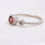 Natural Tourmaline With Diamond 925 Sterling Silver Beaded Ring