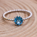 Natural Blue Topaz 925 Sterling Silver Beaded Ring