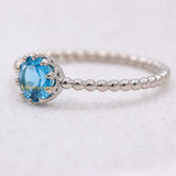 Natural Blue Topaz 925 Sterling Silver Beaded Ring