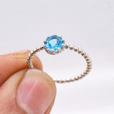 Natural Blue Topaz 925 Sterling Silver Beaded Ring