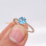 Natural Blue Topaz 925 Sterling Silver Beaded Ring