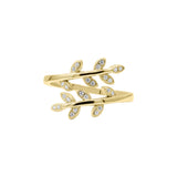 Leaf design Cubic Zircon 925 Silver Gold Plated Adjustable Ring