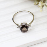 Natural Smoky Quartz & CZ Ring 925 Sterling Silver Gemstone Ring Handmade Jewelry
