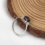 Natural Smoky Quartz & CZ Ring 925 Sterling Silver Gemstone Ring Handmade Jewelry