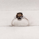 Natural Smoky Quartz & CZ Ring 925 Sterling Silver Gemstone Ring Handmade Jewelry