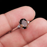 Natural Smoky Quartz & CZ Ring 925 Sterling Silver Gemstone Ring Handmade Jewelry