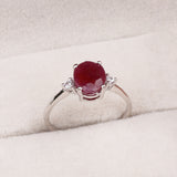 Natural Ruby & CZ Ring 925 Sterling Silver Gemstone Ring Handmade Jewelry