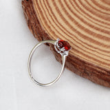 Natural Garnet & CZ Ring 925 Sterling Silver Gemstone Ring Handmade Jewelry