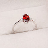 Natural Garnet & CZ Ring 925 Sterling Silver Gemstone Ring Handmade Jewelry
