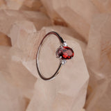 Natural Garnet & CZ Ring 925 Sterling Silver Gemstone Ring Handmade Jewelry