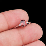 Natural Garnet & CZ Ring 925 Sterling Silver Gemstone Ring Handmade Jewelry