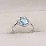 Natural Blue Topaz & CZ Ring 925 Sterling Silver Gemstone Ring Handmade Jewelry