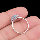 Natural Blue Topaz & CZ Ring 925 Sterling Silver Gemstone Ring Handmade Jewelry
