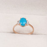 Natural Turquoise & CZ Ring 925 Sterling Silver Gemstone Ring Handmade Jewelry