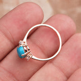 Natural Turquoise & CZ Ring 925 Sterling Silver Gemstone Ring Handmade Jewelry