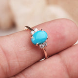 Natural Turquoise & CZ Ring 925 Sterling Silver Gemstone Ring Handmade Jewelry