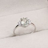 Natural Green Amethyst & CZ Ring 925 Sterling Silver Gemstone Ring Handmade Jewelry