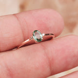 Natural Green Sapphire & CZ Ring 925 Sterling Silver Gemstone Ring Handmade Jewelry