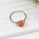 Natural Carnelian & CZ Ring 925 Sterling Silver Gemstone Ring Handmade Jewelry