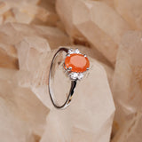 Natural Carnelian & CZ Ring 925 Sterling Silver Gemstone Ring Handmade Jewelry