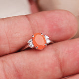 Natural Carnelian & CZ Ring 925 Sterling Silver Gemstone Ring Handmade Jewelry