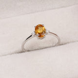 Natural Citrine & CZ Ring 925 Sterling Silver Gemstone Ring Handmade Jewelry