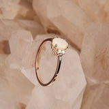 Natural Fire Opal & CZ Ring 925 Sterling Silver Gemstone Ring Handmade Jewelry