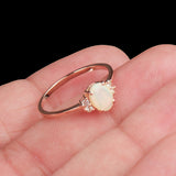 Natural Fire Opal & CZ Ring 925 Sterling Silver Gemstone Ring Handmade Jewelry