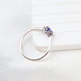 Natural Tanzanite & CZ Ring 925 Sterling Silver Gemstone Ring Handmade Jewelry