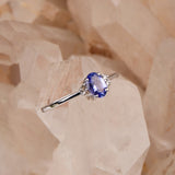 Natural Tanzanite & CZ Ring 925 Sterling Silver Gemstone Ring Handmade Jewelry