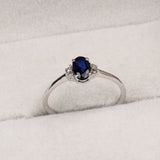 Natural Blue Sapphire & CZ Ring 925 Sterling Silver Gemstone Ring Handmade Jewelry