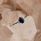 Natural Blue Sapphire & CZ Ring 925 Sterling Silver Gemstone Ring Handmade Jewelry