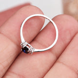 Natural Blue Sapphire & CZ Ring 925 Sterling Silver Gemstone Ring Handmade Jewelry