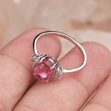 Natural Pink Tourmaline & CZ Ring 925 Sterling Silver Gemstone Ring Handmade Jewelry