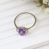Natural Amethyst & CZ Ring 925 Sterling Silver Gemstone Ring Handmade Jewelry