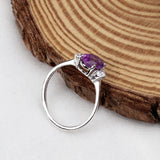 Natural Amethyst & CZ Ring 925 Sterling Silver Gemstone Ring Handmade Jewelry