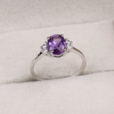Natural Amethyst & CZ Ring 925 Sterling Silver Gemstone Ring Handmade Jewelry
