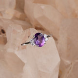 Natural Amethyst & CZ Ring 925 Sterling Silver Gemstone Ring Handmade Jewelry