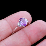 Natural Amethyst & CZ Ring 925 Sterling Silver Gemstone Ring Handmade Jewelry