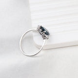 Natural London Blue Topaz & CZ Ring 925 Sterling Silver Handmade Ring