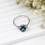 Natural London Blue Topaz & CZ Ring 925 Sterling Silver Handmade Ring