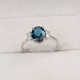 Natural London Blue Topaz & CZ Ring 925 Sterling Silver Handmade Ring