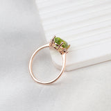 Natural  Peridot Rose Gold Plated Ring with CZ Side Stones Three Stone Design