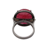 Natural Carved Ruby Gemstone and Diamond Black Rhodium 925 Sterling Silver Ring